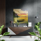 Sunset and Boat Brushed Aluminium Dibond Wall Art.